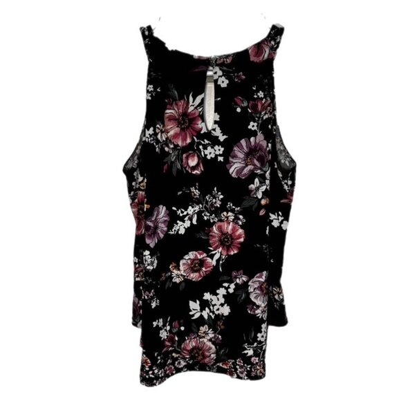 White House Black Market Floral Sleeveless Blouse Black and Pink Size XS - Picture 2 of 8